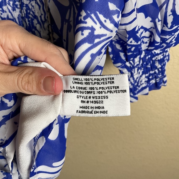 Walter Baker Womens Medium Blue & White Button Up Madison Print Boxy Blouse - Picture 5 of 7